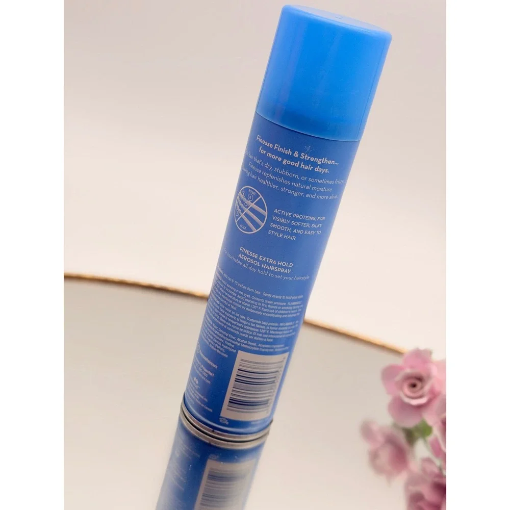 Finesse Finish + Strengthen Extra Hold Hairspray Active Proteins 7 oz Blue Can